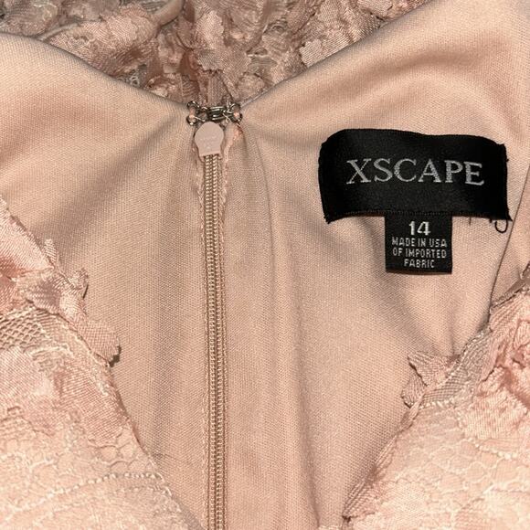 Xscape Peach Lace Maxi Dress With 3D Floral Appliqué Size 14 - Picture 5 of 8